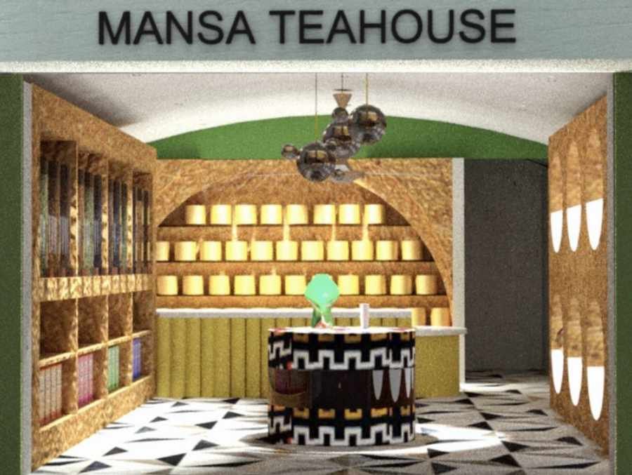 Mansa Teahouse front view with branded signage