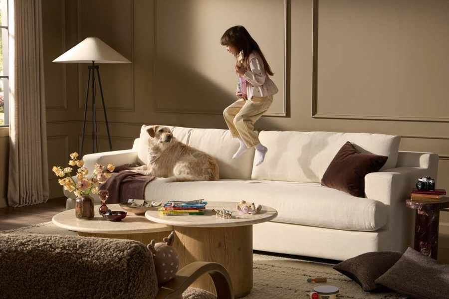 Linen sofa warm modern living room